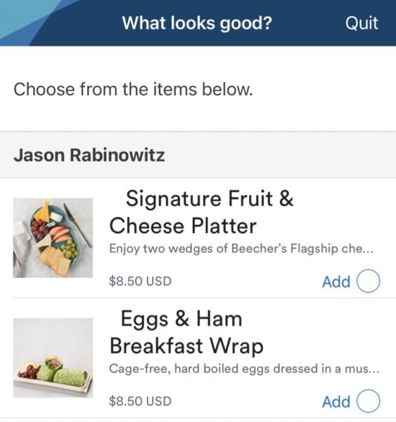 Alaska Airlines' food options for pre-order include "signature fruit & cheese platter" and an "eggs & ham breakfast wrap"