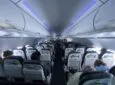 Interior of Alaska Airlines' A321neo with passengers onboard.