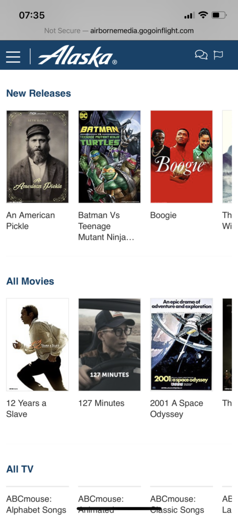 Alaska Airlines movies available for streaming.