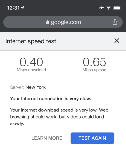 Wi-Fi test screenshot showing .40 Mbps download speed