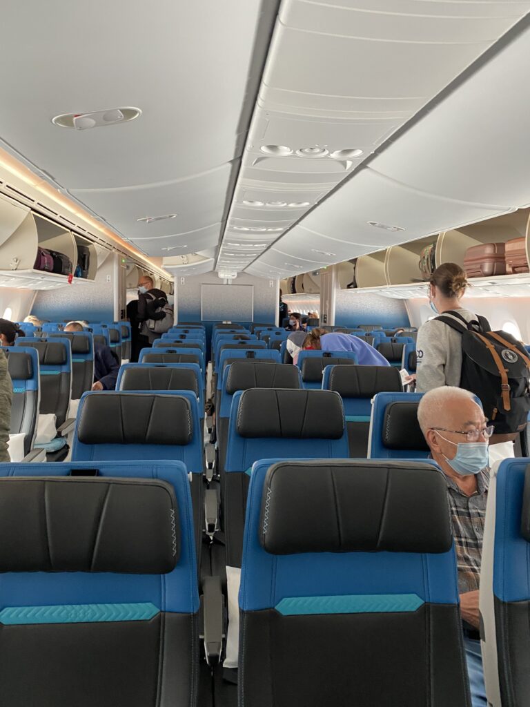 WestJet Boeing 787-9 interior as passengers board.