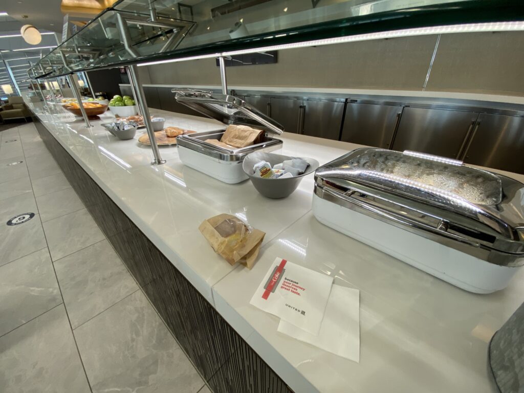 LaGuardia Terminal B's United Club lounge buffet. 