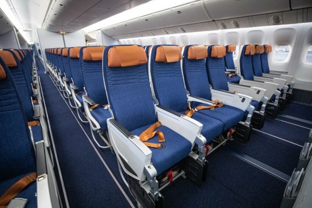 Economy class seat on the Aeroflot Boeing 777