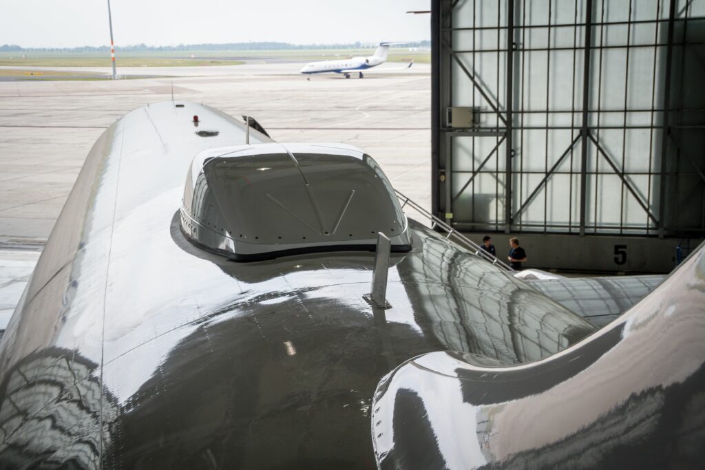 Up-close photo of an aircraft radome