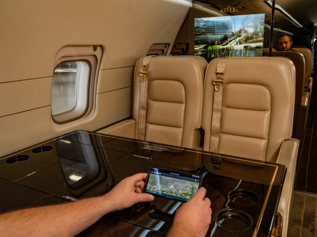 Goji Geotainment system from Gotham Studios on a Bombardier Challenger 850