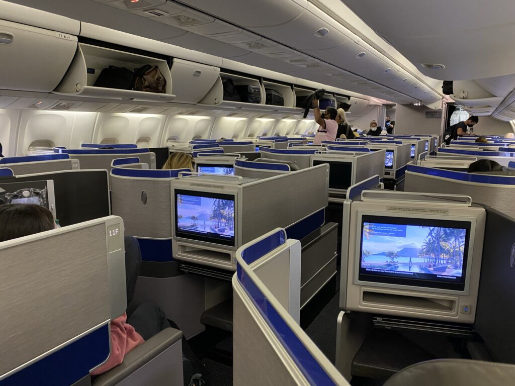 Rows and rows of United Airlines' 767-300ER Polaris Business Class seats