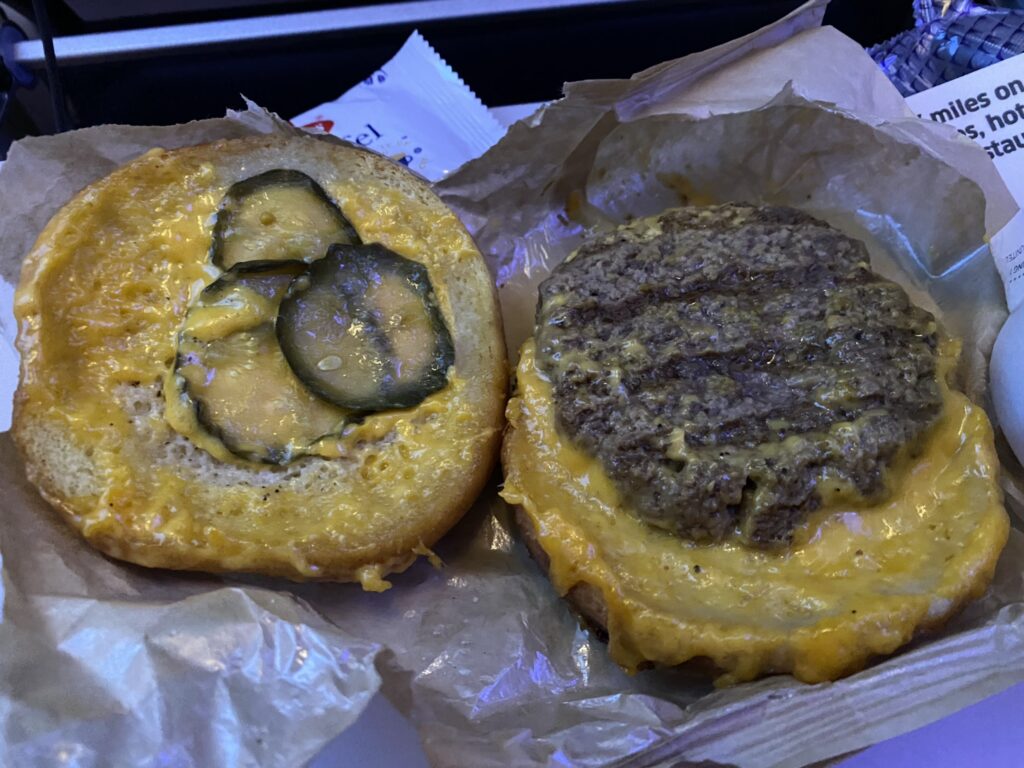 United Airlines' buy-on-board beef butter cheddar burger