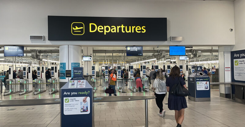 Departures and security area of London Gatwick Airport.