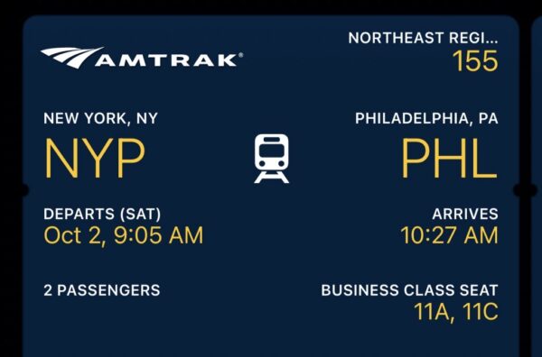 A screenshot. of the eticket for the author's Amtrak trip