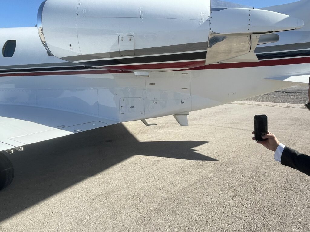 The exterior of SmartSky's private aircraft before bording for a test flight