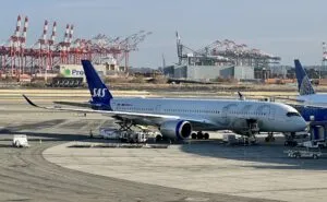 SAS A350 parked at the gate