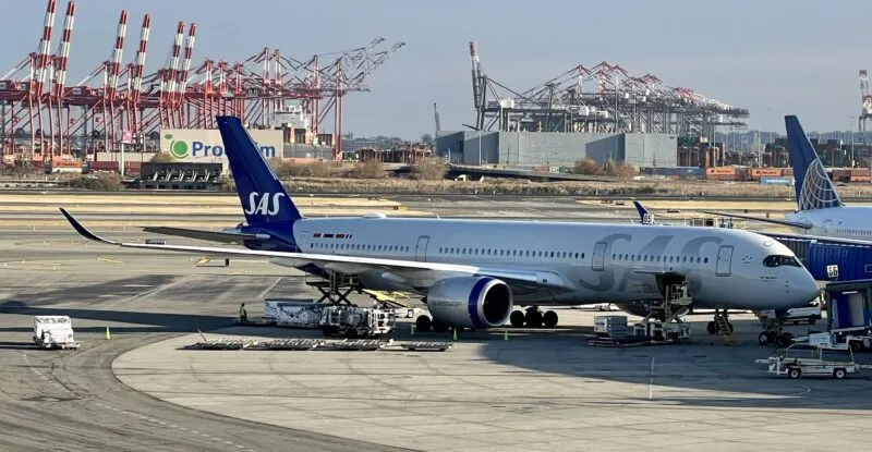 SAS A350 parked at the gate