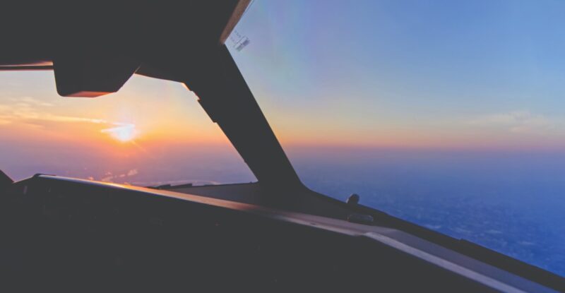 SmartSky Networks, Cockpit in flight during sunset.