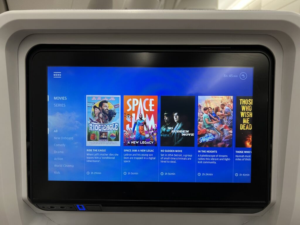 Entertainment selection on Panasonic IFE on Finnair Airbus A350-900