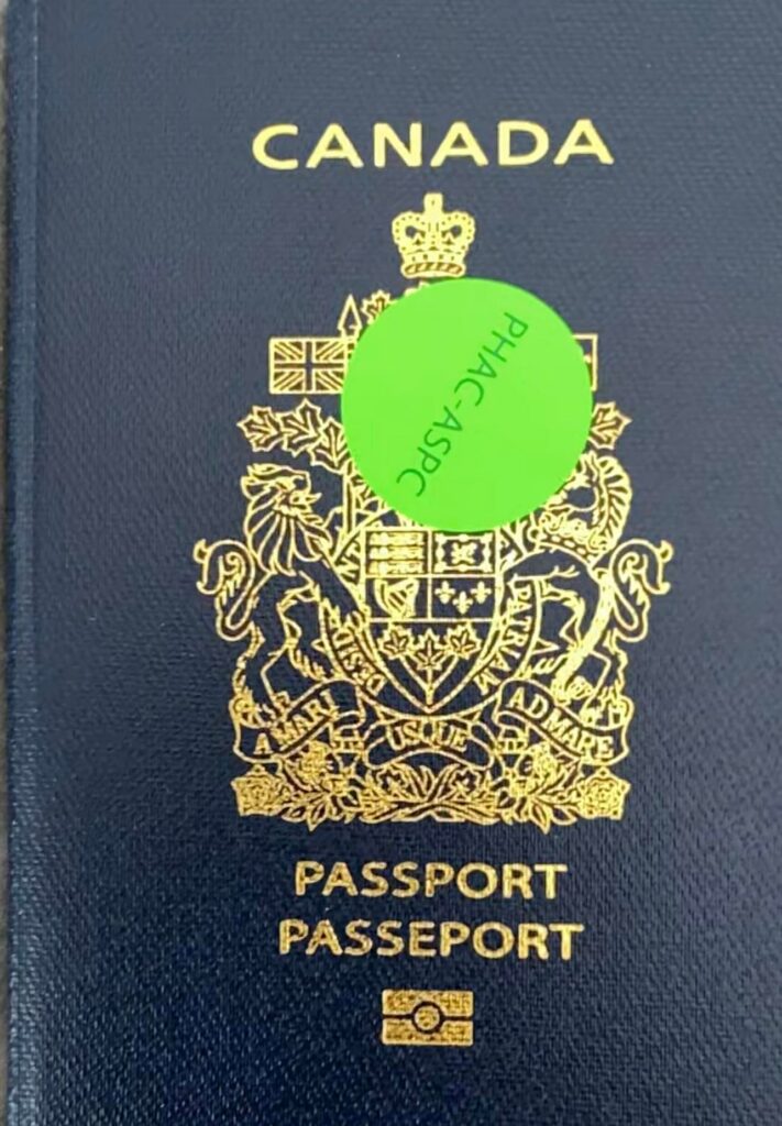 Green dot applied to a Canadian passport