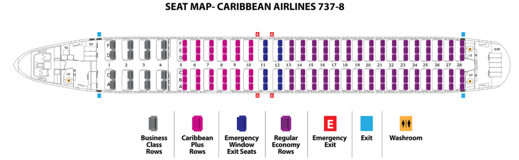 Caribbean Airlines seat map.