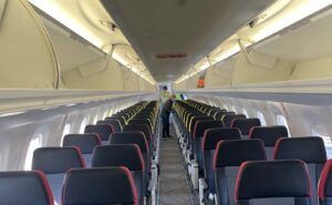 Inside an E-Jet. Interiors are supplied by EZAir, a JV between Embraer and Safran
