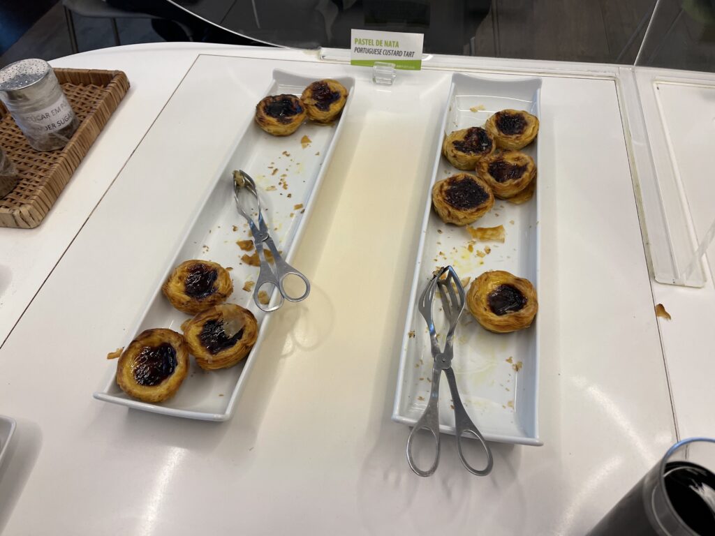 A few assorted Pasteis de nata are out for the patrons of the lounge.