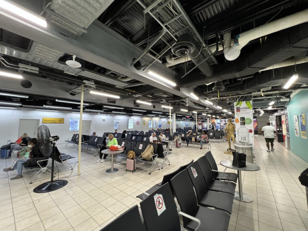 Waiting area for passengers in the St Maarten airport that is under construction.