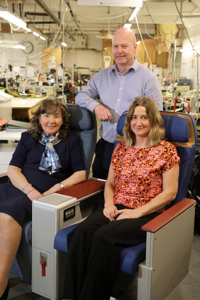 Pictured from the company (L-R) are Patricia Clements, Managing Director; Kevin McPeake, Factory Manager; Helen Magennis, Quality Manager.