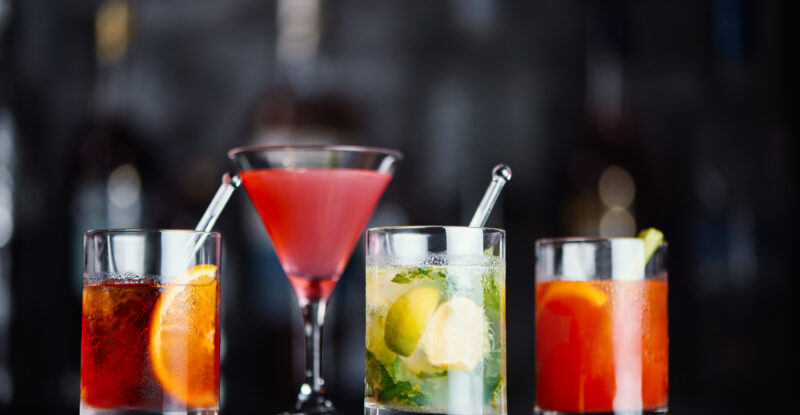 A selection of cocktails on a black backdrop at WTCE