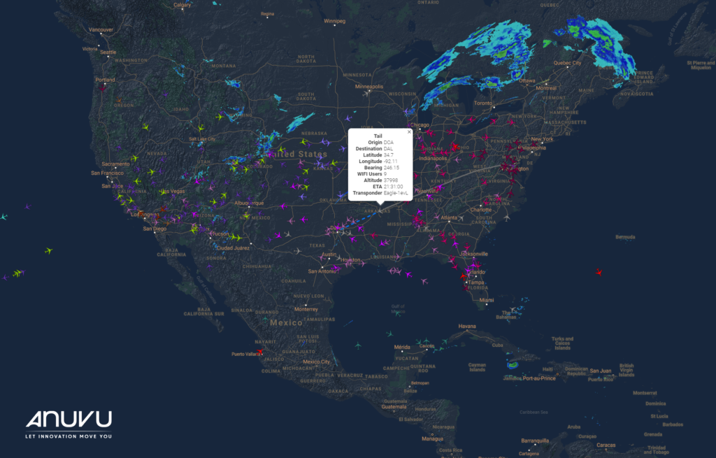 A map showing different points of aircraft and where they are.