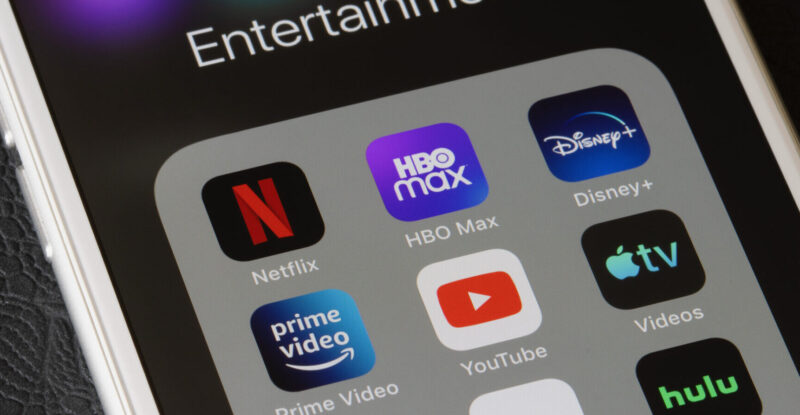 Streaming Mobile Apps on a smartphone, including Hulu, YouTube and Netflix