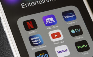 Streaming Mobile Apps on a smartphone, including Amazon Prime, Hulu, YouTube and Netflix