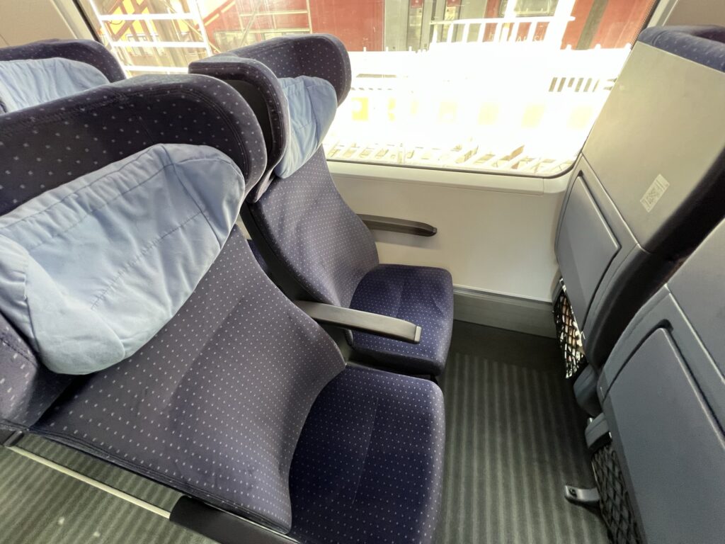 An economy class seat onboard DB’s Deutsche Bahn InterCity Express (ICE) between Hamburg and Berlin 