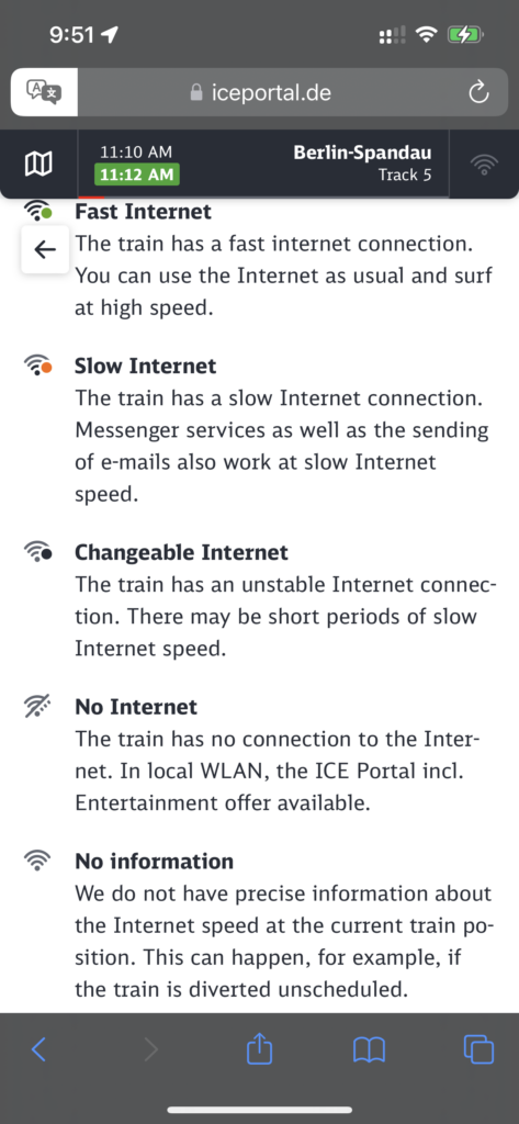 Screenshot of the ICE onboard Internet portal