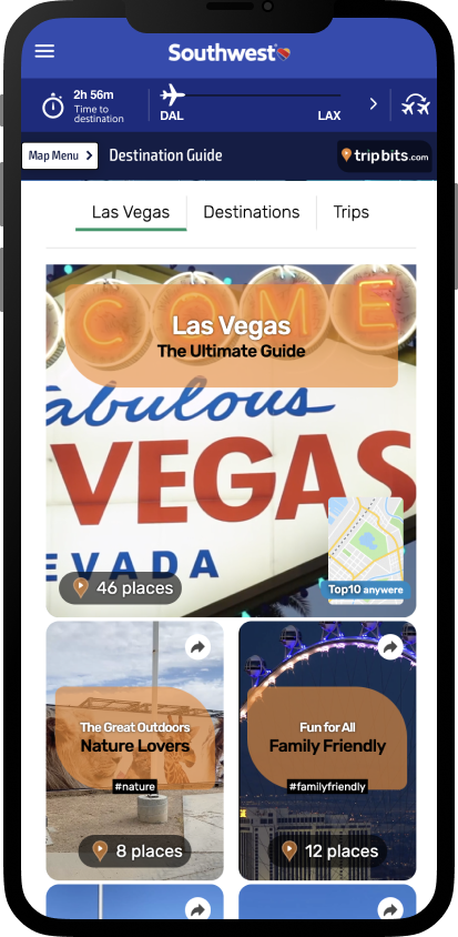 A mobile devices are showing destination information. Las Vegas is the destination here.