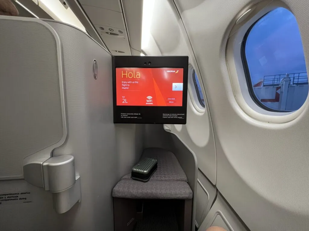 A view of the IFE screen in business class on an Iberia A330-200