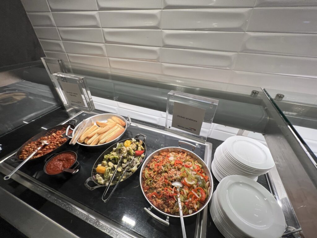 British Airways' JFK lounge buffet choices include a few middling dishes