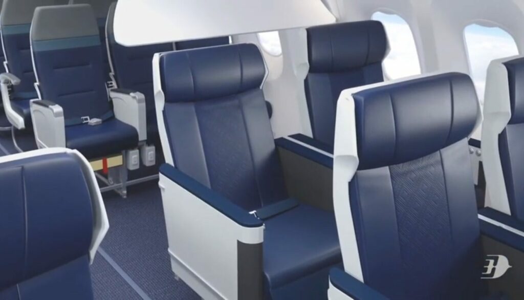 Malaysia Airlines Boeing 737-800NG business class seat rendering with a soft divider.