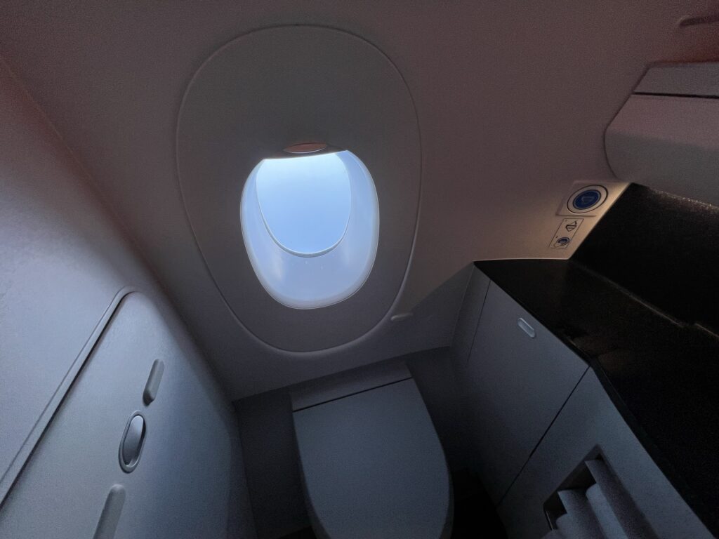 A lavatory with a window in Upper Class onboard the Virgin Atlantic A350-1000