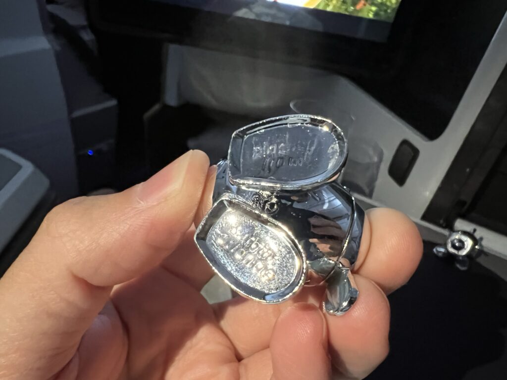 Salt and pepper shakers in Upper Class onboard the Virgin Atlantic A350-1000