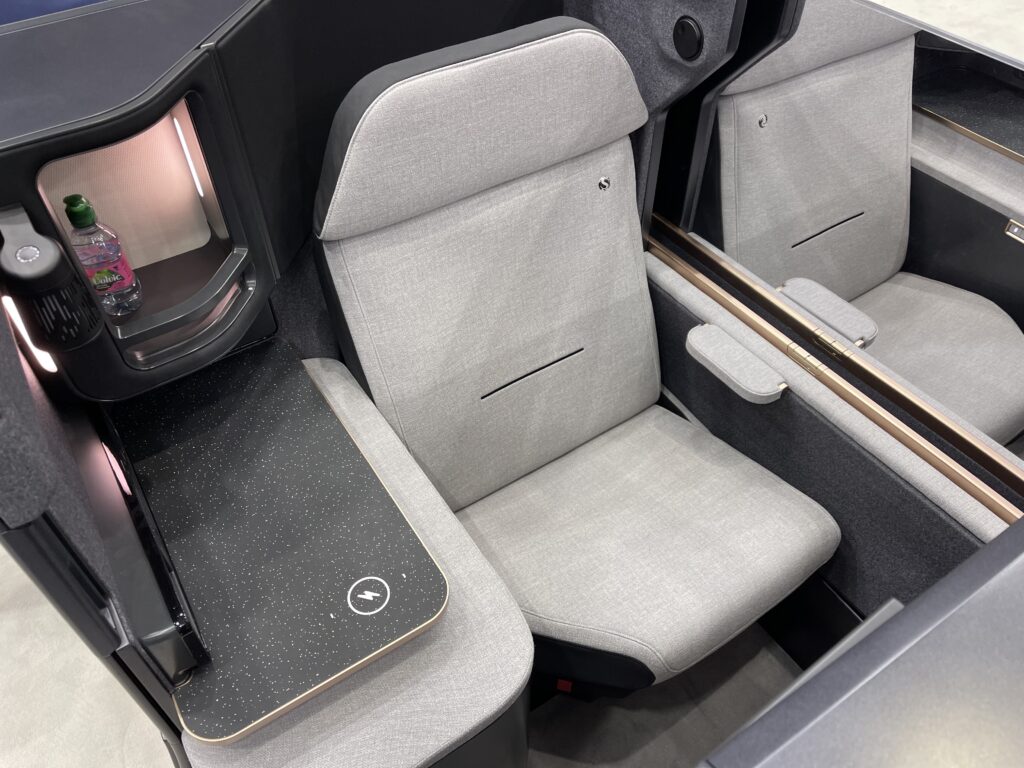 Safran's Unity business class seat in all grey tones, as seen at AIX