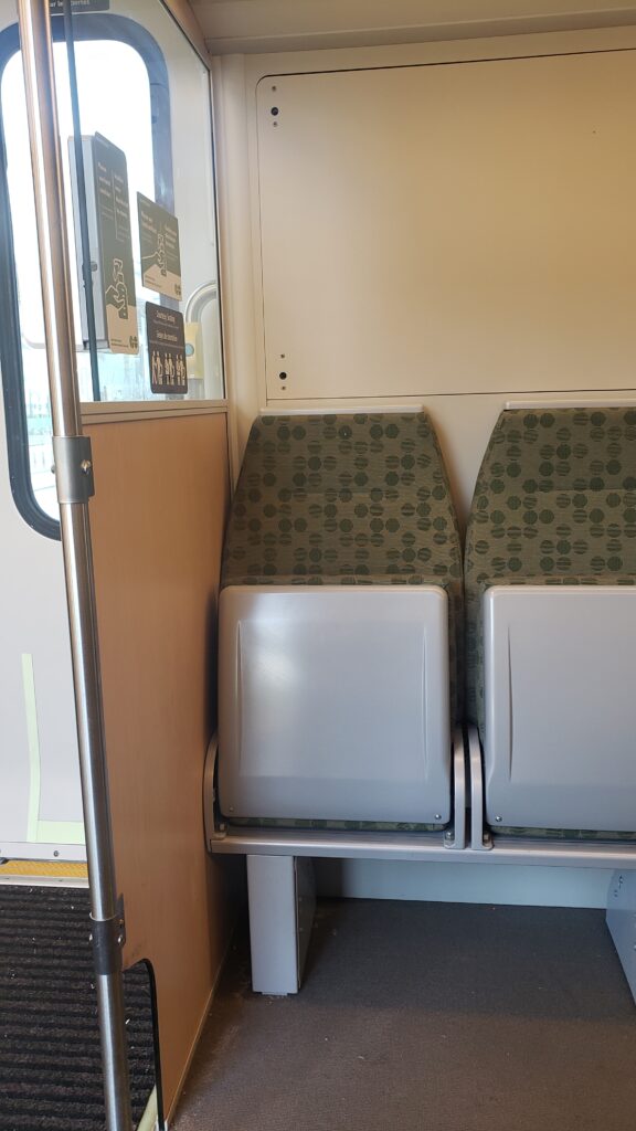 Two seats are flipped up to allow more space. 