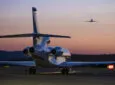 Private Jet ready to take off at dusk