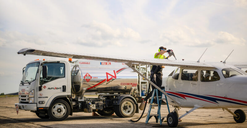 A small private aircraft is parked, and being fueled with avgas. Image: AvFuel