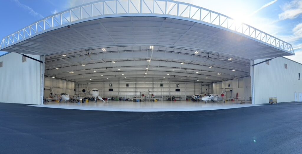 The massive hangar with Cessna Citations being worked on