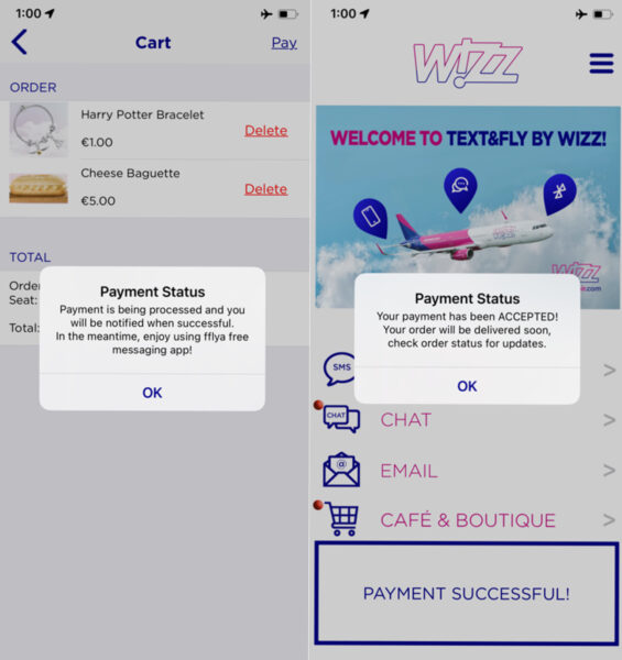 A live credit card transactions processed onboard a fflya-equipped Wizz Air UK A321