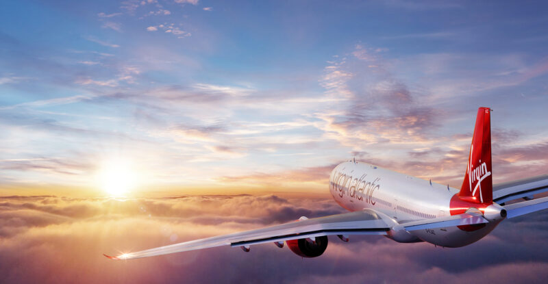 Virgin Atlantic A330neo in flight at sunset. Bucher has shipped Galleys to Airbus for this Aircraft.