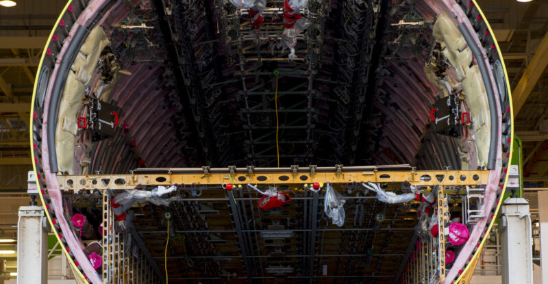 A NPS A350 cabin being created in the factory.