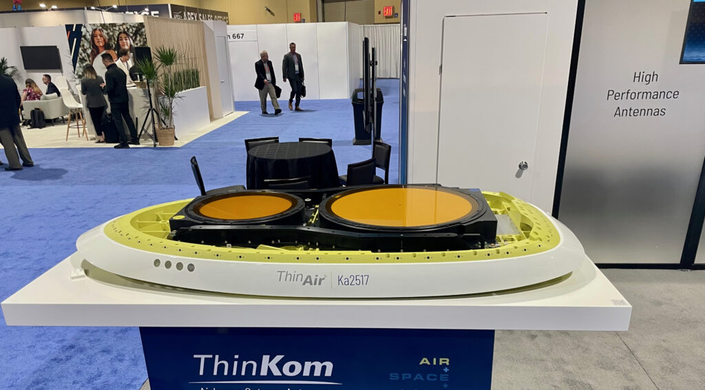 The ThinKom VICTSA Ka2517 antenna on display at the APEX/IFSA Exhibition in Long Beach