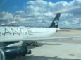 Air Canada A330 at the gate. Gogo 2Ku connectivity is offered on this aircraft. The antenna hump is in view.