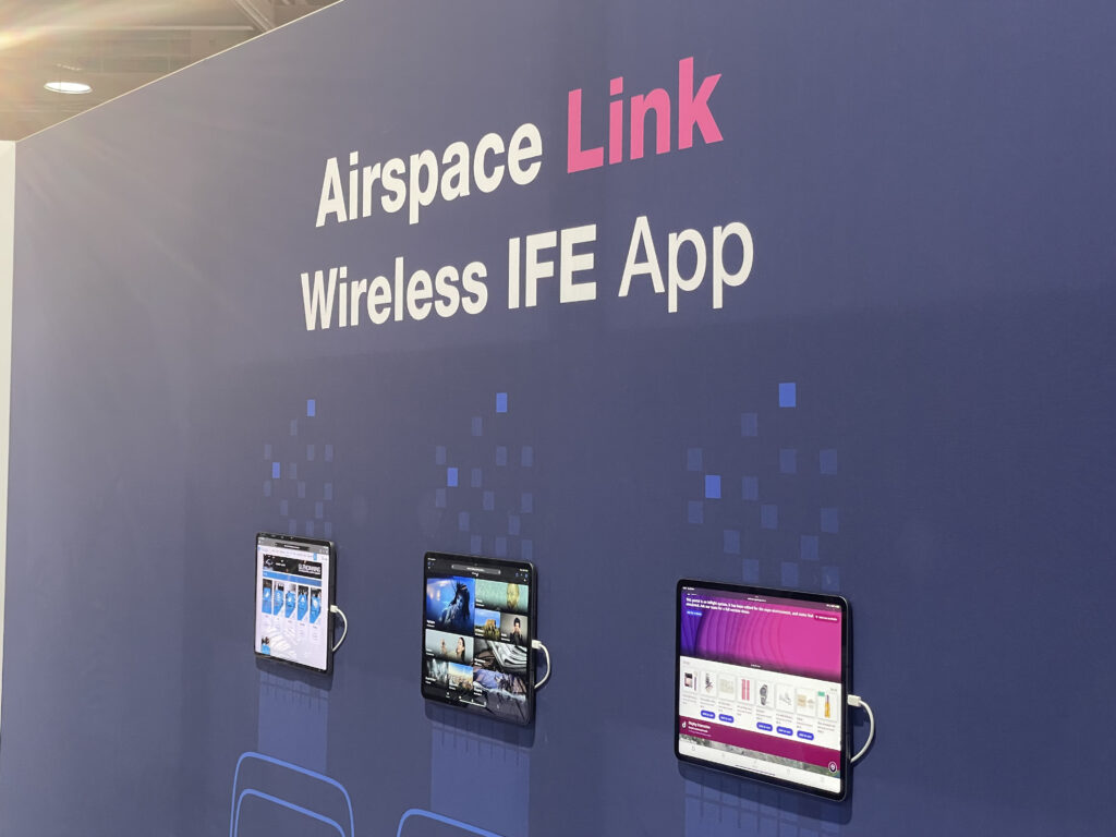 Airspace Link display showing Bluebox, Inflight Dublin and Display Interactive software and content running on the Airspace Link Wireless IFE App