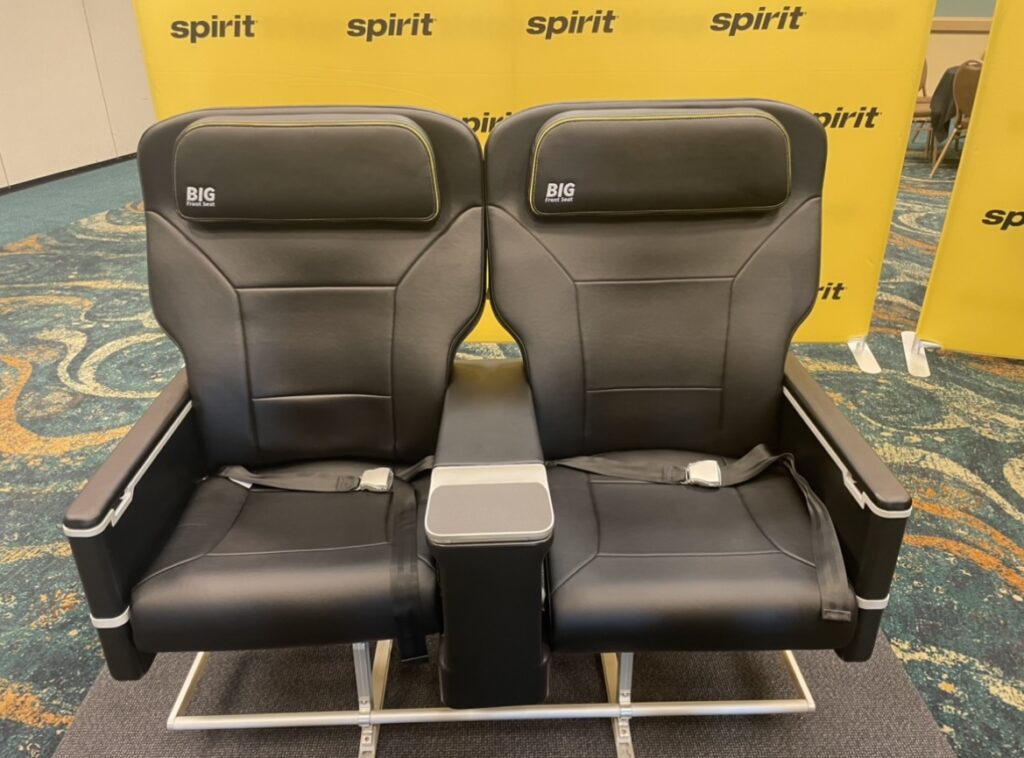 Spirit Airlines new Big Front seat is on display at the APEX EXPO