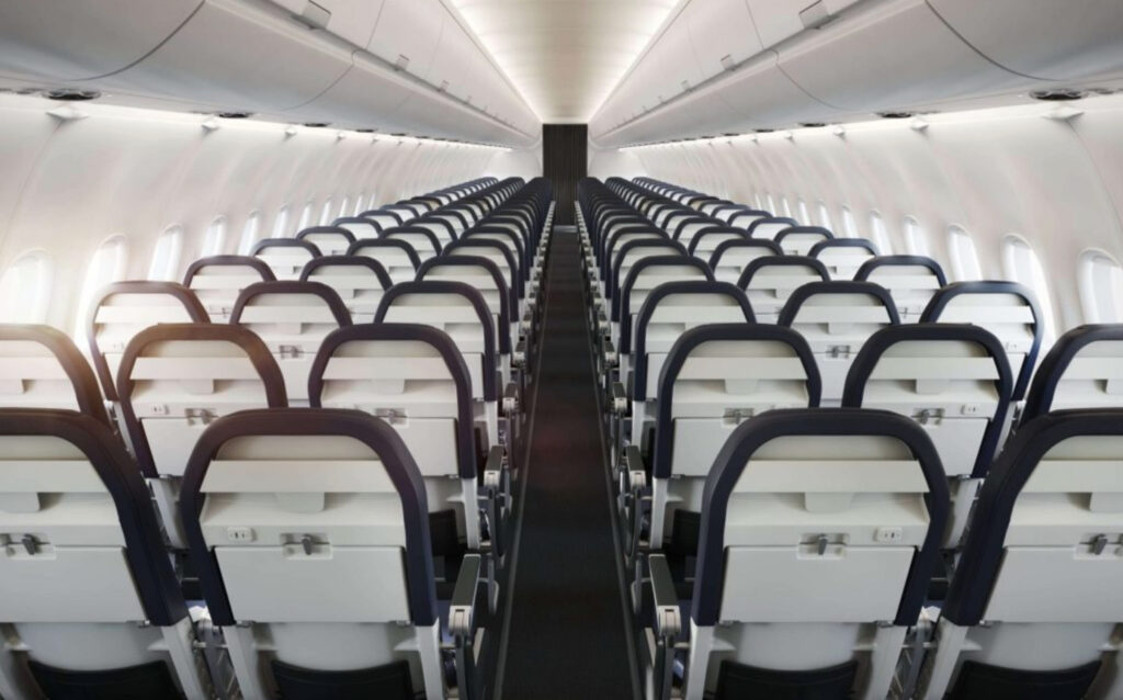 Acro Aircraft Seating Series 9 slimline economy class seats in an aircraft cabin.