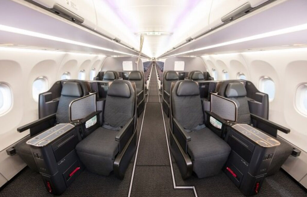 Korean Air A321neo interior, business class, head-on view